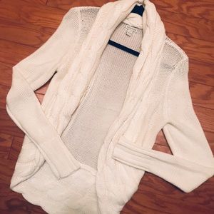Boston Proper Cream Cable Knit Collar Cardigan S